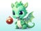 A small cub of a green eastern dragon on New Year\\\'s background