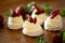 Small cupcake of Pavlova desert, light egg and sugar desert with cream and strawberries