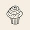A small cupcake. Vector linear drawing of a cake. The symbol of baking