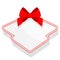 Small curly carved white card with a bright red bow