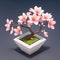 A small cute blossoming sakura bonsai tree, 3d isometric reference model, ai generated