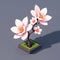 A small cute blossoming sakura bonsai tree, 3d isometric reference model, ai generated