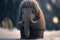 Small cute mammoth in winter. Generative AI