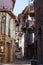 Small dark alleys in mountain village Mogarraz, Spain