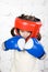 Small dark-haired girl in a protective helmet an