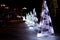 Small decorative Christmas trees and LEDs on the square