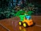 Small decorative toy track at the garden home. Macro abstract photo. Construction, mining, construction equipment