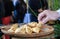 Small deep-fried puffs on a tray as self-serve finger food