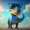 a small dinosaur holding the letter E in his hands, generative AI