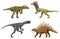 Small dinosaurs, deinonychus, stegosaurus, velociraptor, pachycephalosaurus, skeletons, fossils. Prehistoric reptiles