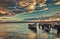 Small dock and fishing boat at fishing village, sunrise shot