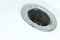 Small DOF. Damaged sewer hole with corrosion elements in a white bath, washbasin or shower. Concept on repairing
