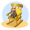 Small dog with bow sitting on rocking chair. Yorkshire Terrier on a pillow. My favorite pet. Vector illustration.