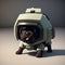 A small dog in a full-body armor, depicted as a lifesaver or sapper, AI generated