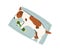 Small dog sleeping on rug with toy in paws. Cute Jack Russell Terrier puppy lying on floor and napping. Top view of