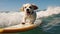 Small dog surfing in ocean with smile on face