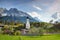 Small domed church with Wetterstein in Grainau village Germany