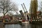 Small drawbridge in Dutch town, Netherlands.