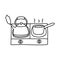 Small electric stove with kettle and scoop. Vector doodle