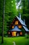 Small fairy tale sparkling house in magic forest generated by ai