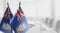 A small Falkland Islands flag on an abstract blurry background