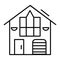 A small family cottage thin line icon. Cottage with garage vector illustration isolated on white. Home outline style