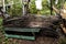 Small fence made of branches and a bench for relaxing in the forest