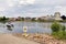 Small ferry crossing river Meuse near Dutch village Arcen