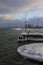 Small ferry pier in Tallinn on a frosty winter morning. Estonia