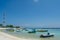 Small fishermen`s harbor with boats at the Villingili island