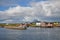 Small fishermen village with red houses on island in Helgeland archipelago