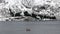 Small fishing boat at Austnesfjorden viewpoint in the Lofoten in winter in Norway