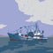 Small fishing boat graphic illustration