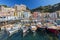 Small fishing boats at harbor Marina Grande in Sorrento, Campania, Amalfi Coast, Italy.