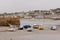 Small fishing boats at low tide, St michaels mount. Cornwall. travel