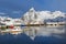 Small fishing harbor on Hamnoy Island during winter time, Lofoten Islands