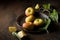 Small flattened apples on a metal tray