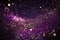 Small flying shiny particles and confetti on purple background, generative AI