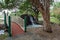 Small footbridge and waterfall in Macintosh island park.