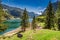 Small footpath at Gosausee lake in Gosau, Alps, Austria, Europe