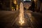 Small fountain with yellow color illumination in the Mall.