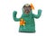 Small French Bulldog dog in funny cactus costume with arms like branches and yellow flowers on white background