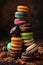 Small French pastries. Sweet and colorful French Macarons Cakes