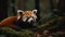 Small furry panda sitting on tree branch generated by AI