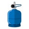 Small gas cylinder isolated on white background. Short canister fuel storage. Blue propane bottle with handle icon container in
