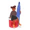 Small Girl, Clutching An Oversized Felt-tip Pen, Perches Atop A Giant Paint Tube, Cartoon People Vector Illustration