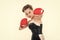 small girl training in boxing gloves. sport and fitness. teen girl boxer. sportswear and equipment shop. healthy