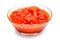 Small glass condiment bowl of red tomato sauce ketchup of peree