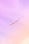 Small glider flying against the pink sky, concept of dream, happy future and positive outlook on life