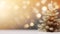 A small golden Christmas tree with sparkling lights - Xmas background with copy space
